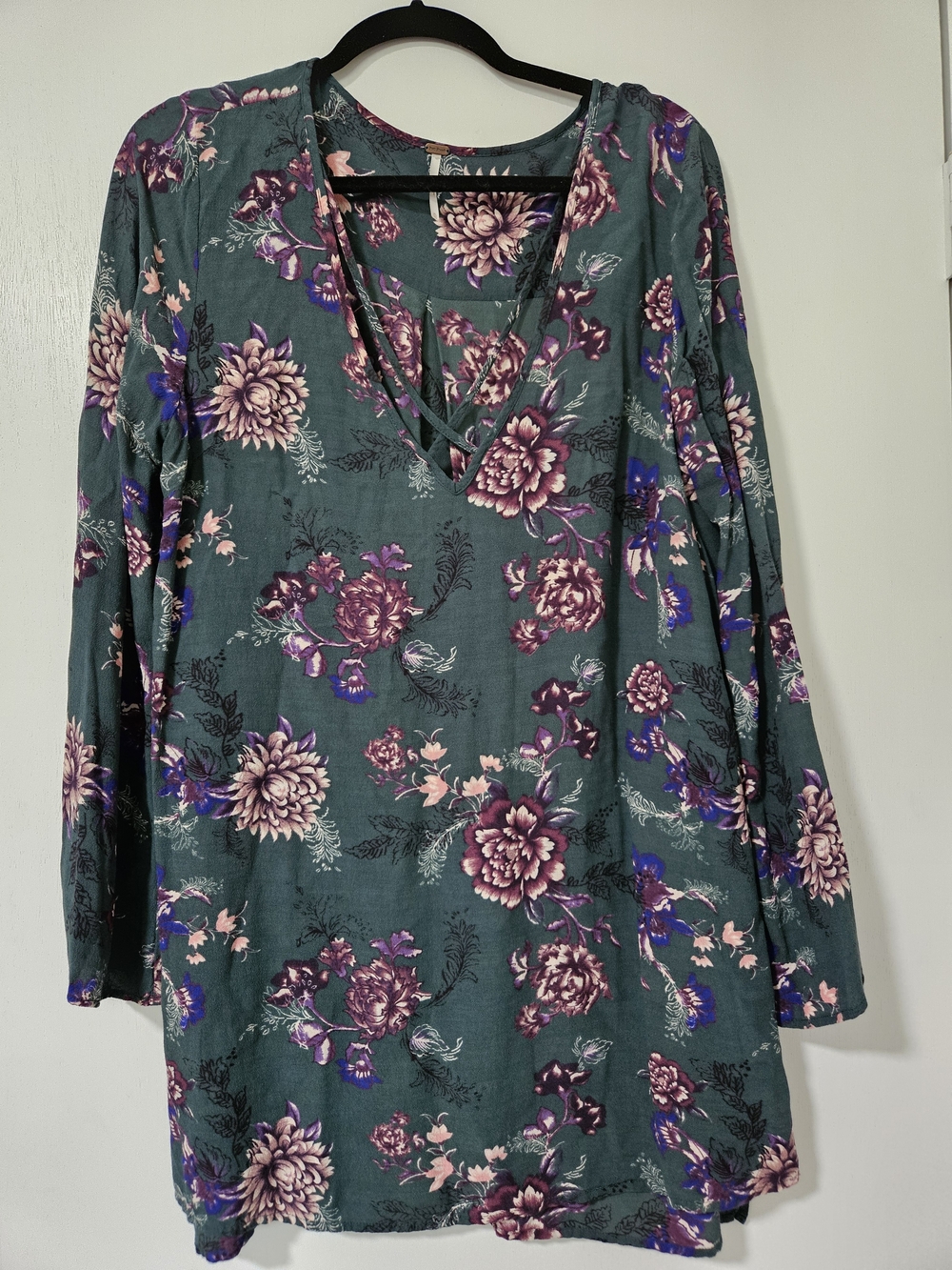 Free People Heartbeat Floral Tunic Mini Dress Emerald Green XL